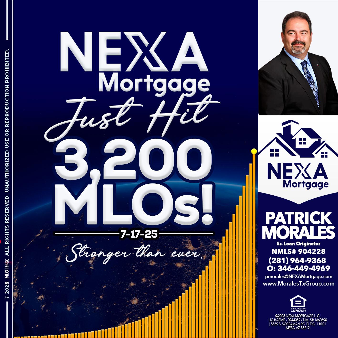 JUST HIT 3,200 MLOs - Patrick Morales -Sr. Loan Originator & Reverse Mortgage Specialist
