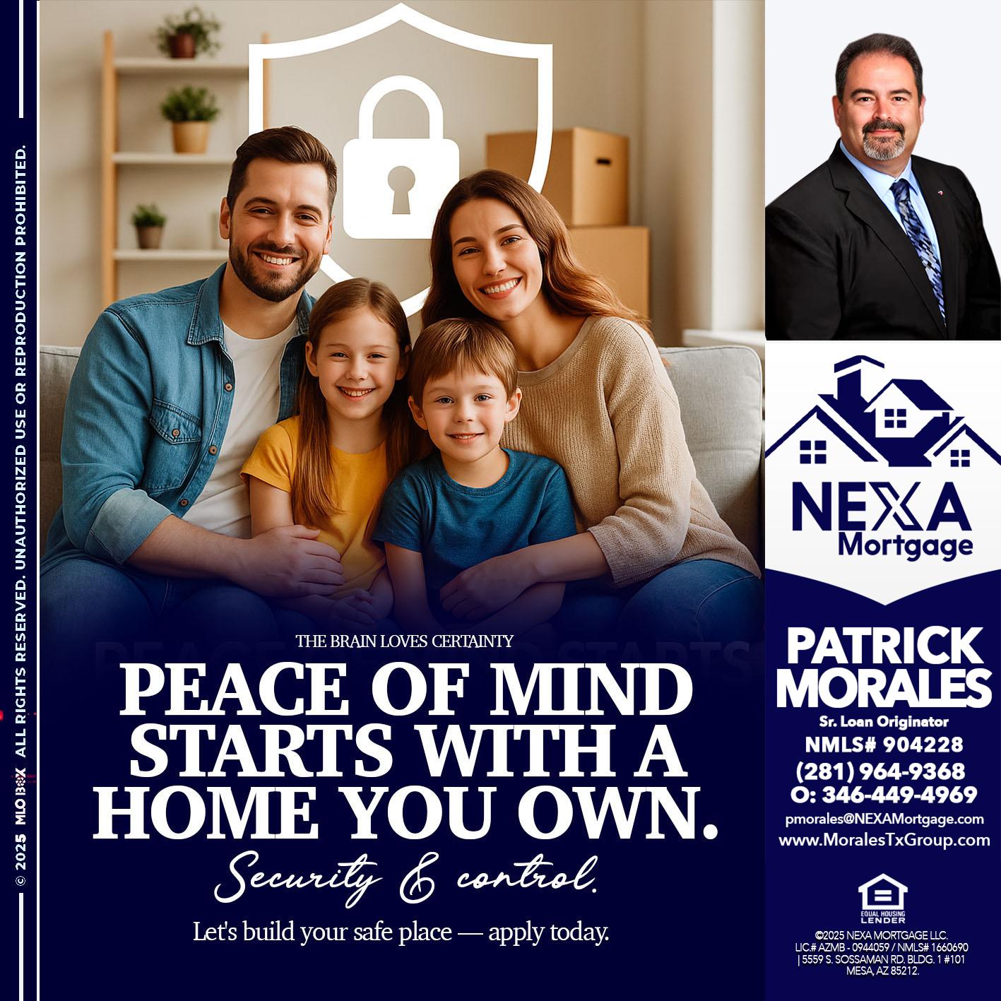 peace of mind - Patrick Morales -Sr. Loan Originator & Reverse Mortgage Specialist
