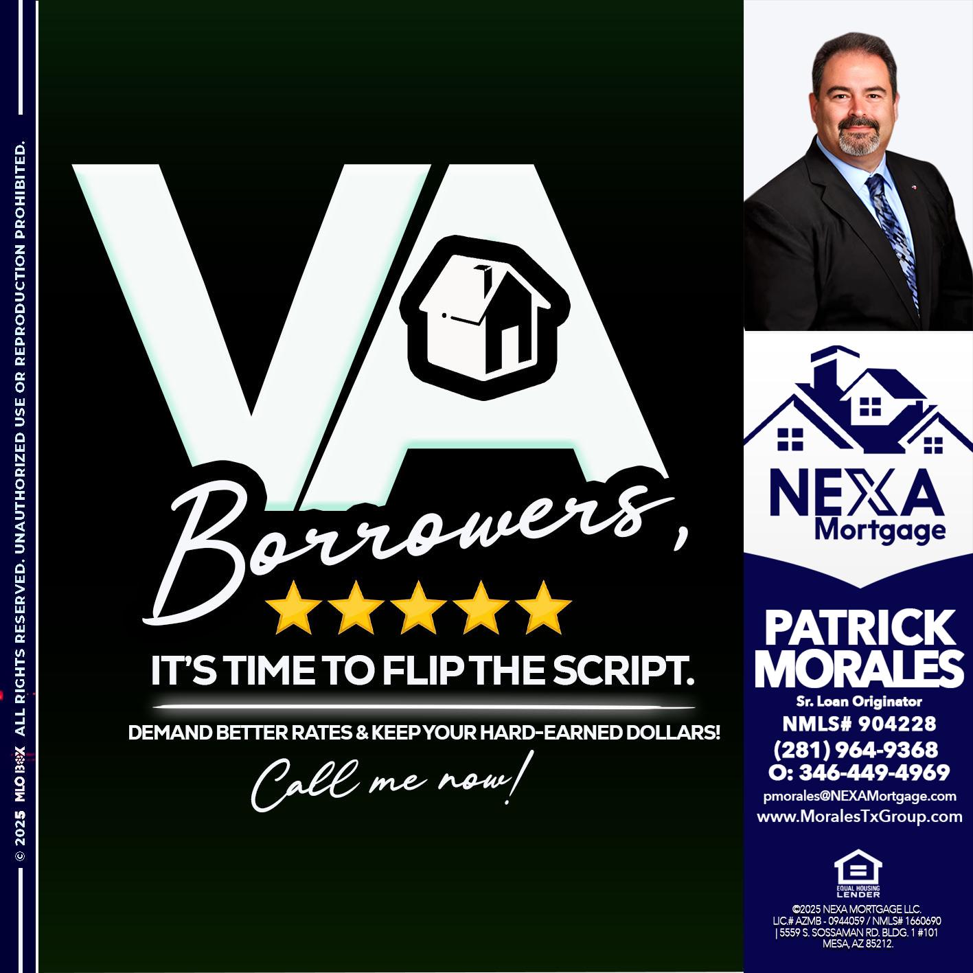 VA BORROWERS - Patrick Morales -Sr. Loan Originator & Reverse Mortgage Specialist