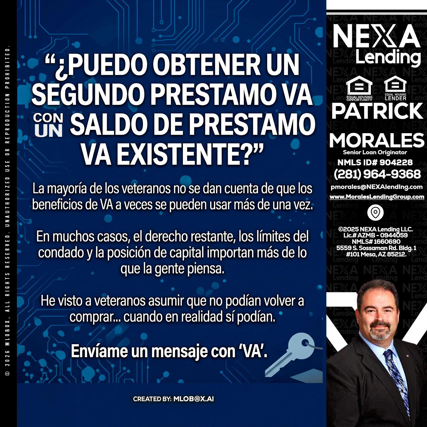 PUEDO OBTENER UN PRESTAMO VA - Patrick Morales -Sr. Loan Originator & Reverse Mortgage Specialist