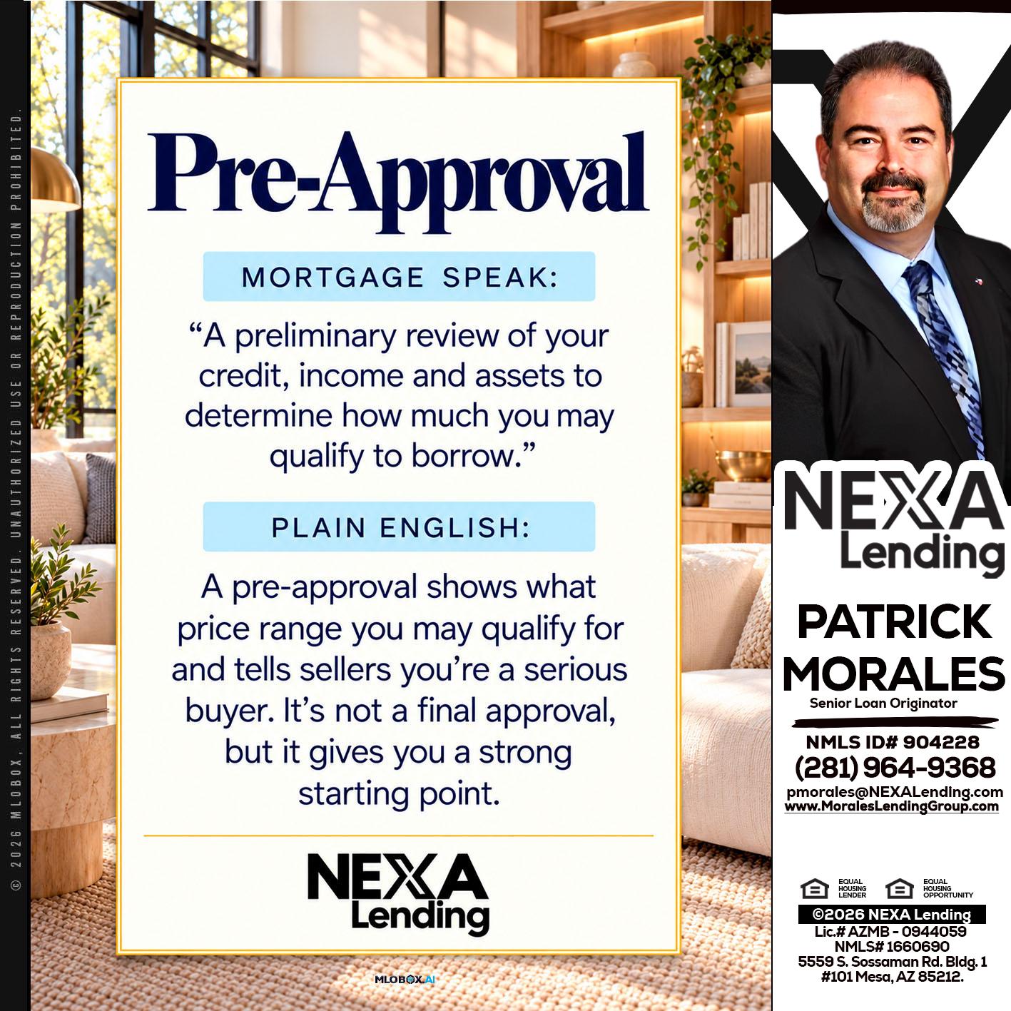 PREAPROVAL - Patrick Morales -Sr. Loan Originator & Reverse Mortgage Specialist